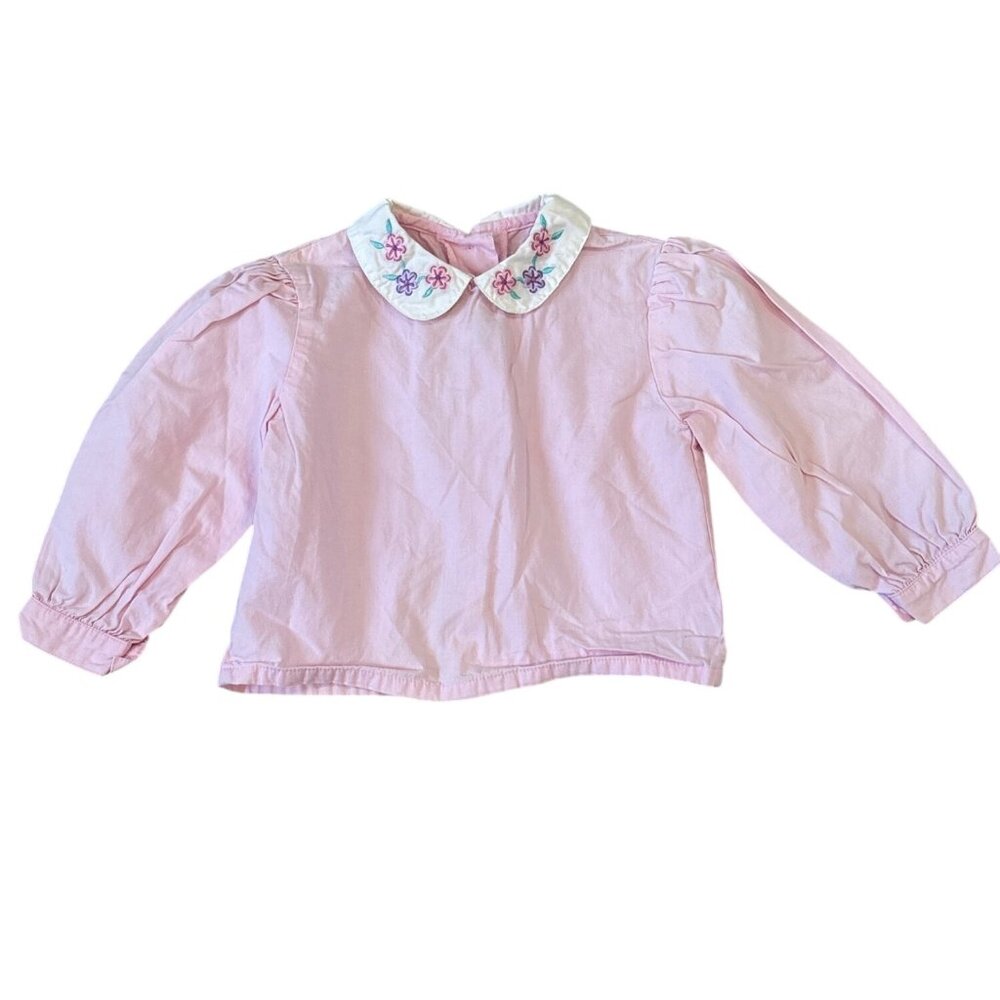 Rattles TCP Vintage Pink Baby Girls Top With Embroidered Peter Pan Collar 24M